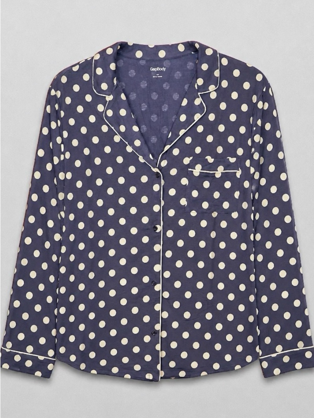 GapBody L Softest Modal Pajama
Top Navy Blue White Polka Dot
Button Front Shirt